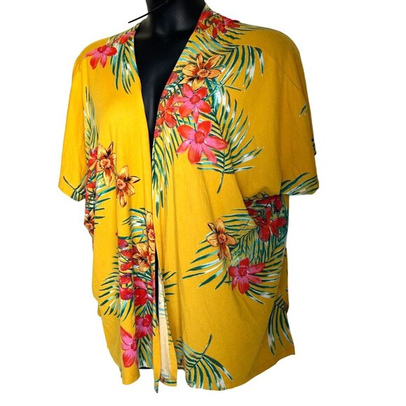 Yellow Floral Hawaiian Kimono Cardigan Shawl 2X COLORFUL YELLOW & GREEN TROPICAL - Picture 10 of 10